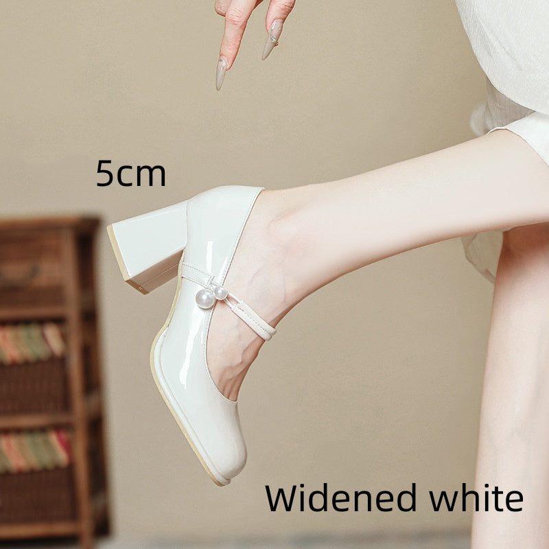 Mary Jane Shoes Women's Round Head Chunky Heel Plus Size High Heels