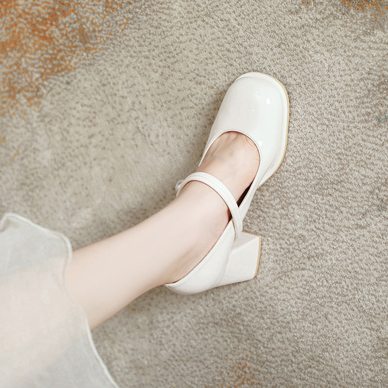 Mary Jane Shoes Women's Round Head Chunky Heel Plus Size High Heels