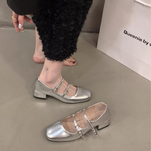 Chunky Heel Red Mary Jane Shoes For Women