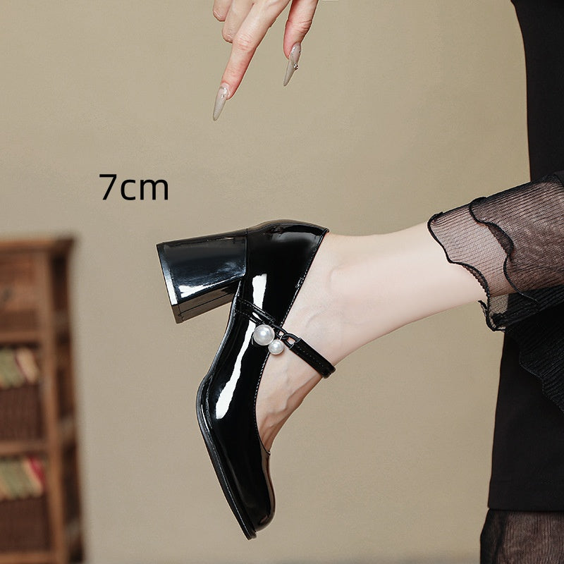 Mary Jane Shoes Women's Round Head Chunky Heel Plus Size High Heels