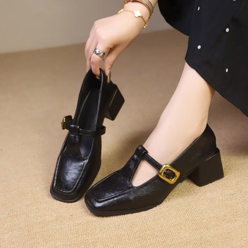 Retro Brown Designer Niche Mid-heel Chunky-heel Women's Shoes