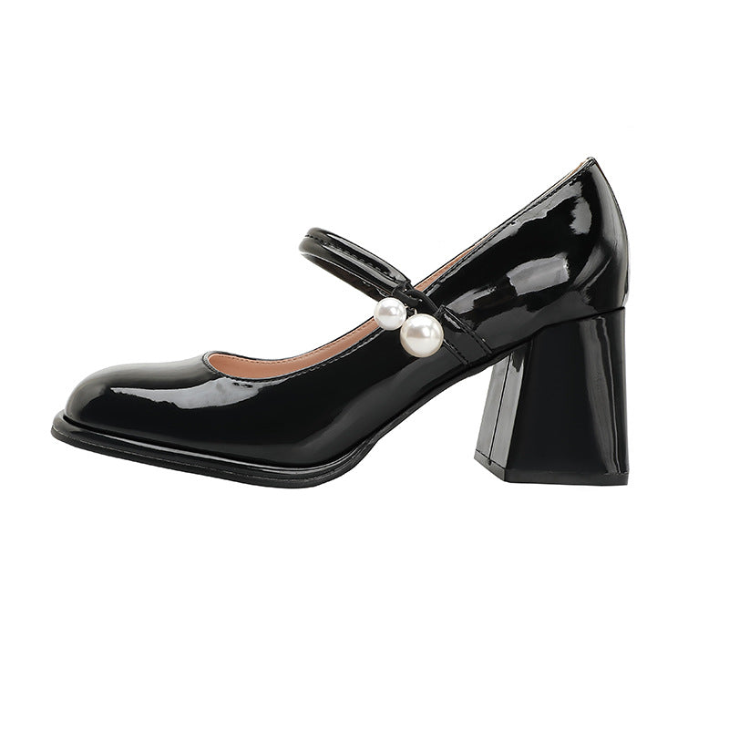 Mary Jane Shoes Women's Round Head Chunky Heel Plus Size High Heels